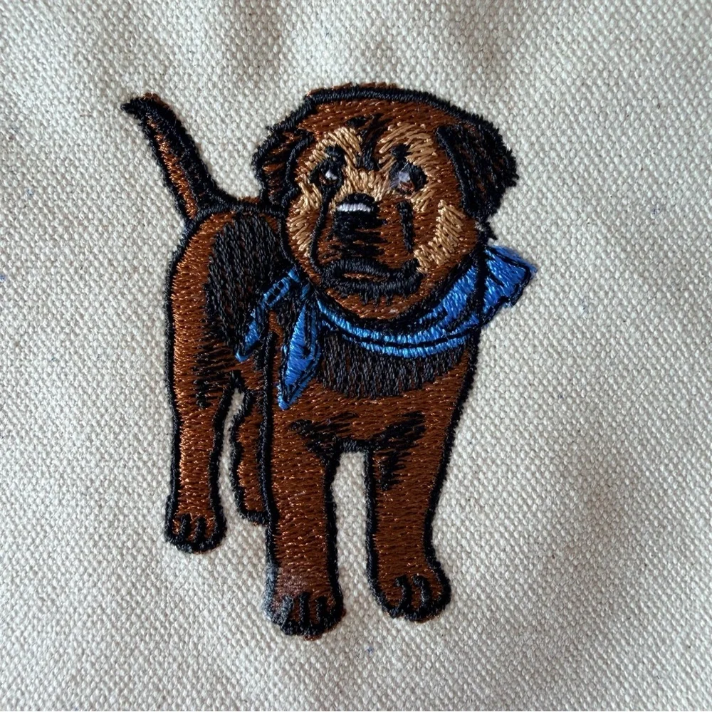 Canvas Tote Bag Set Dog Embroidered + Matching Pouch Dog Lover Gift